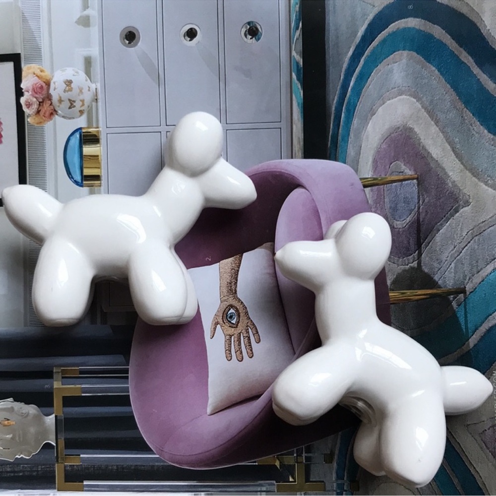Little white Balloon Dog Salt + Pepper Shakers EUC whimsical